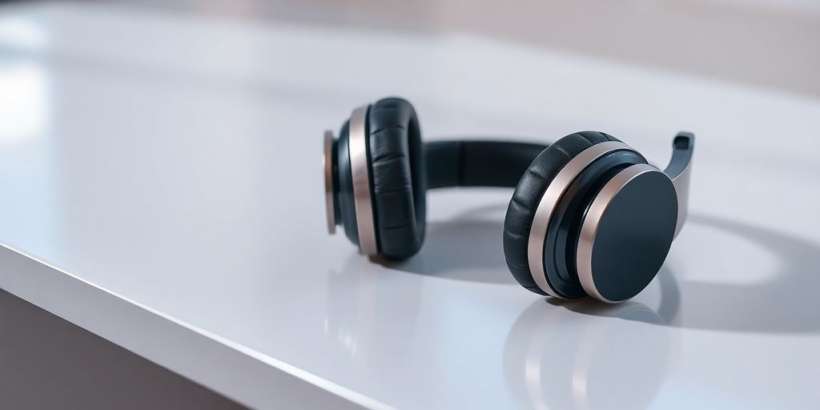 Moderne Over-Ear Bluetooth Kopfhörer auf einem Tisch.