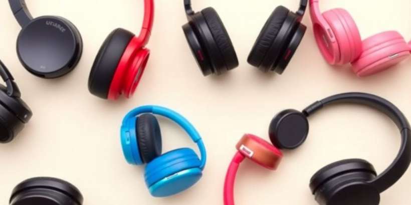 Verschiedene günstige Bluetooth Kopfhörer in bunten Farben.