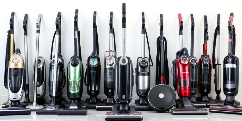 Verschiedene Staubsauger auf einem sauberen Boden.