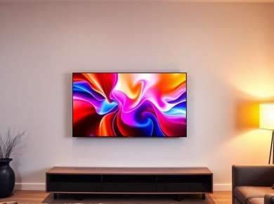 Moderne Wohnzimmer mit hochwertigem Fernseher und stilvollem Design.