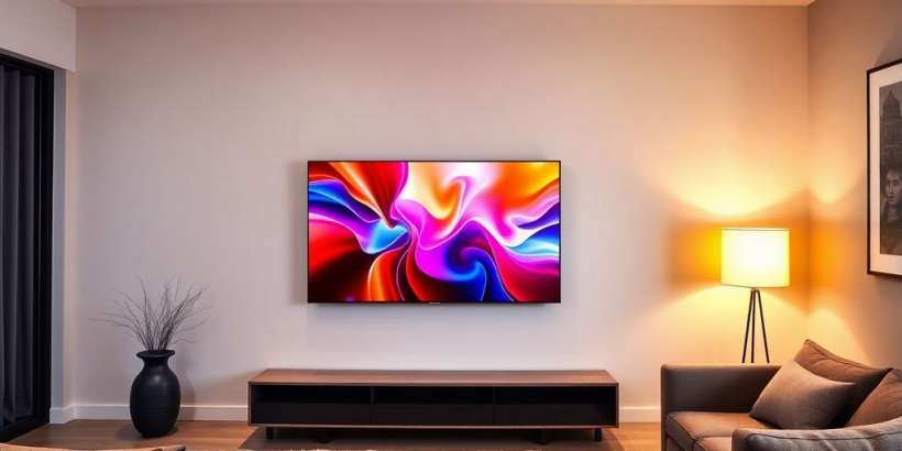 Moderne Wohnzimmer mit hochwertigem Fernseher und stilvollem Design.