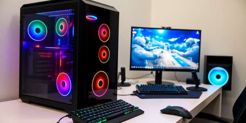 Gaming-PC-Komponenten auf stilvollem Hintergrund