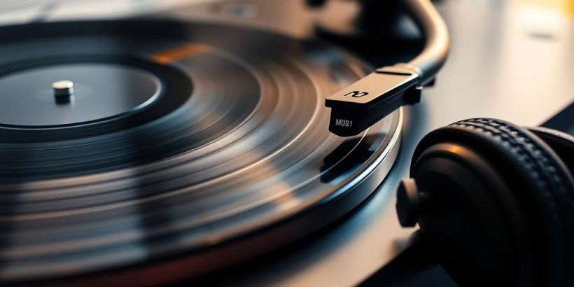 Plattenspieler mit Vinyl und Kopfhörern