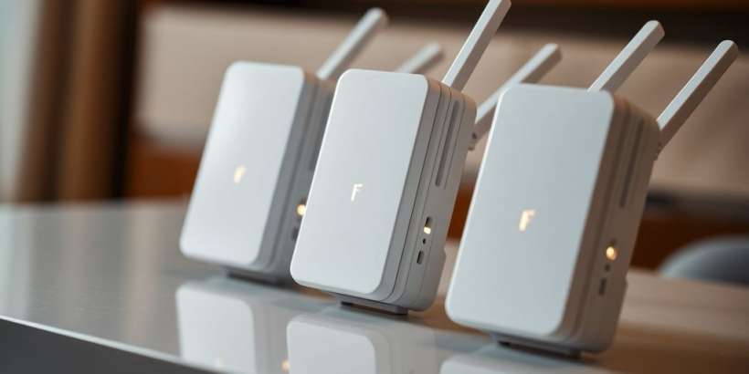 Verschiedene WLAN-Extender mit leuchtenden Lichtern