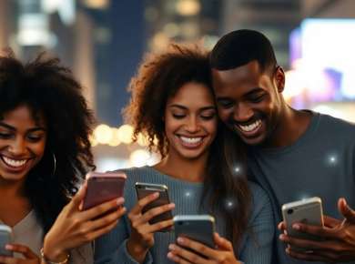 Dating-App-Bildschirm mit Herzen und Paaren