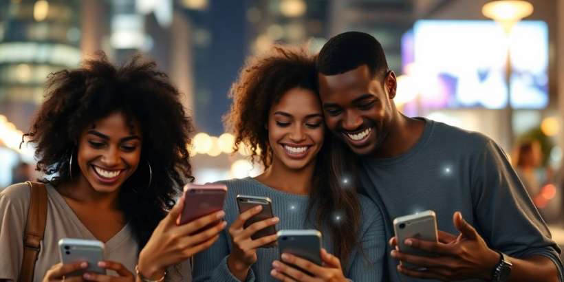 Dating-App-Bildschirm mit Herzen und Paaren