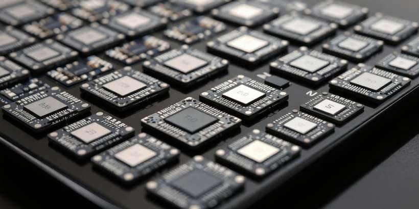 Nahaufnahme von Smartphone-Chips auf einer Platine.