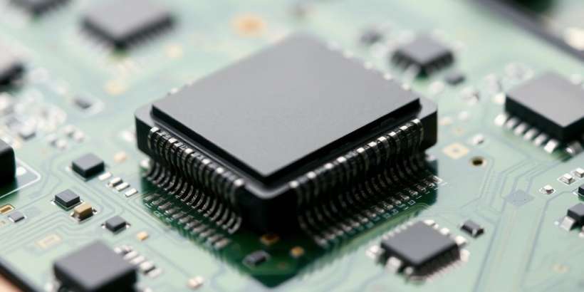 Nahaufnahme mobiler Chipsatz auf Smartphone-Platine.